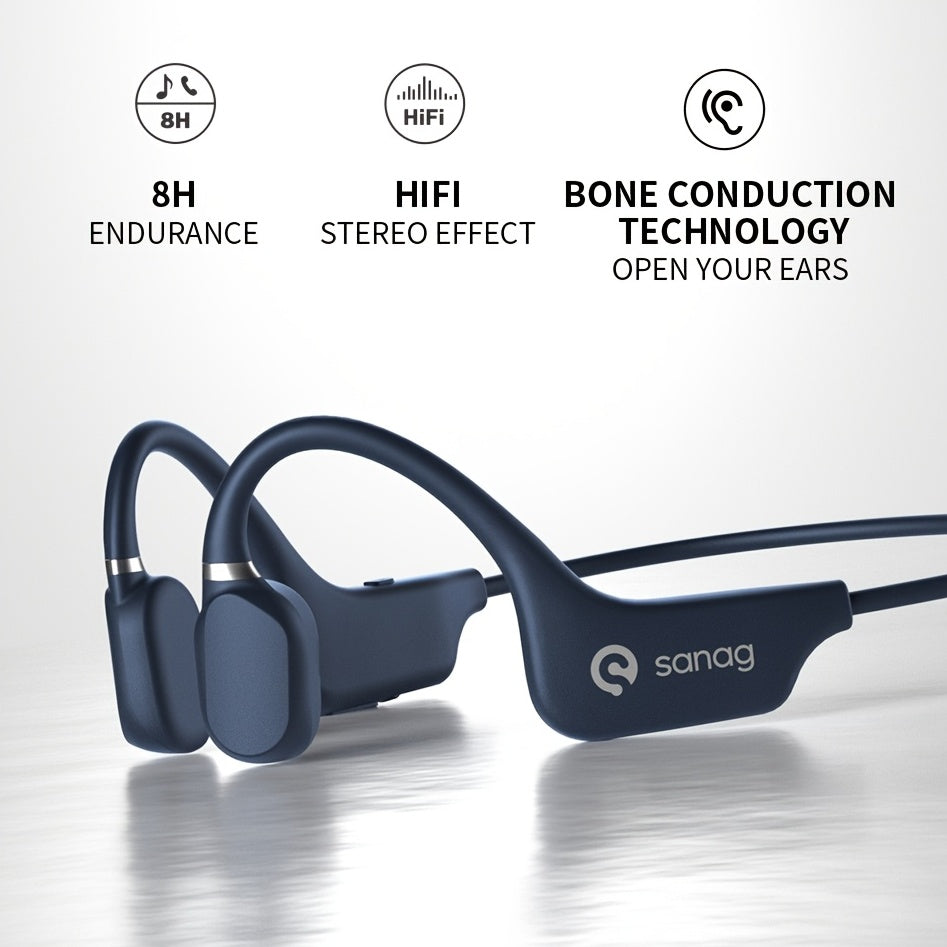 Sanag A5X True Bone Conduction Open Ear Wireless Sport Headphones - Immersive 3D Stereo Sound, Sweatproof, Lightweight, Long Battery Life - Ideal for Running, Jogging, Cycling, and Fitness Enthusiasts