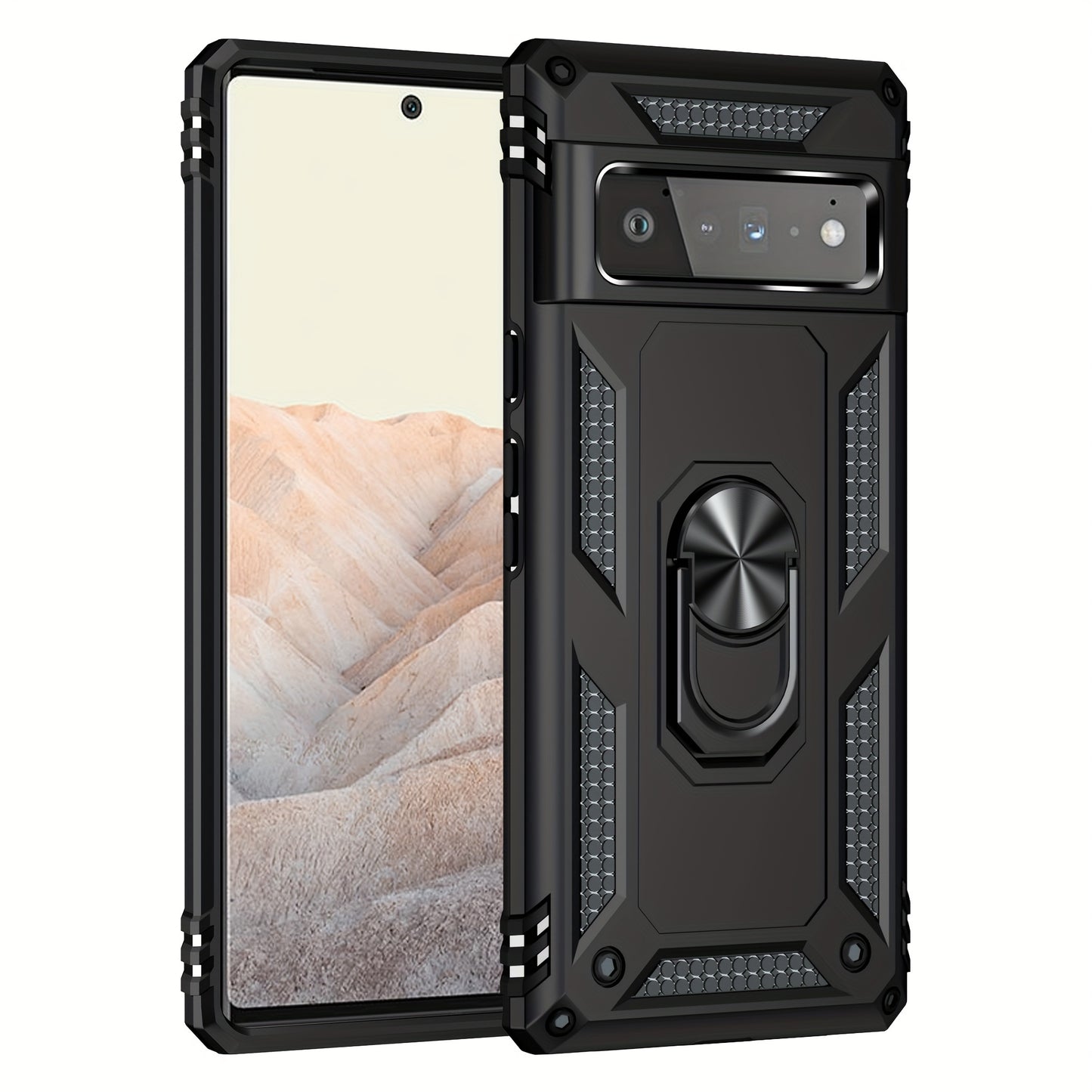 TPU+PC Two-in-one Ring Bracket Anti-fall Phone Case - Suitable For Google 3A/3A XL/4A/4A 5g/Pixel 5/5A 5g/Pixel 6/6 Pro/6A/Pixel 7/7Pro/7A/Pixel 8/8PRO - For Men & Women - Protect Your Phone - Perfect Gift for Tech Lovers