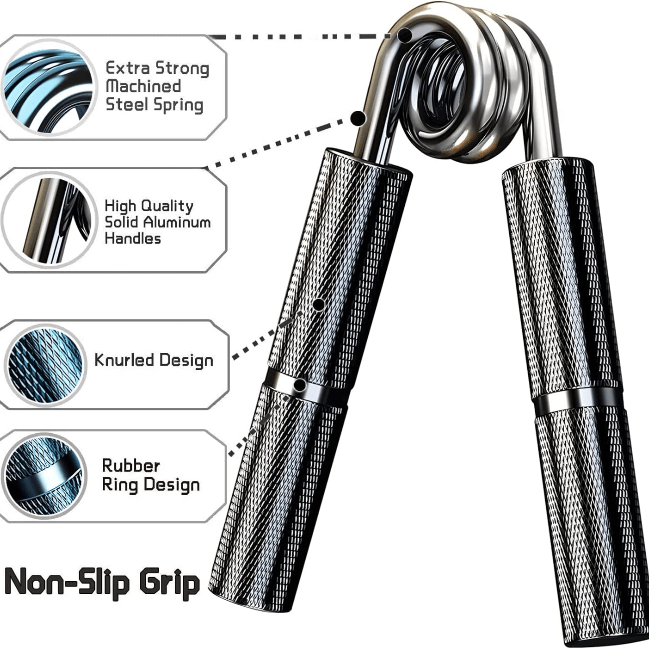 1pc YZLSPORTS Aluminum Alloy Hand Grip Strengthener, 50-350 LB Metal Hand Gripper for Enhanced Grip and Forearm Strength, Uncharged Fitness Equipment for Training and Exercise, Black - Ideal for New Year, Easter, Halloween, I