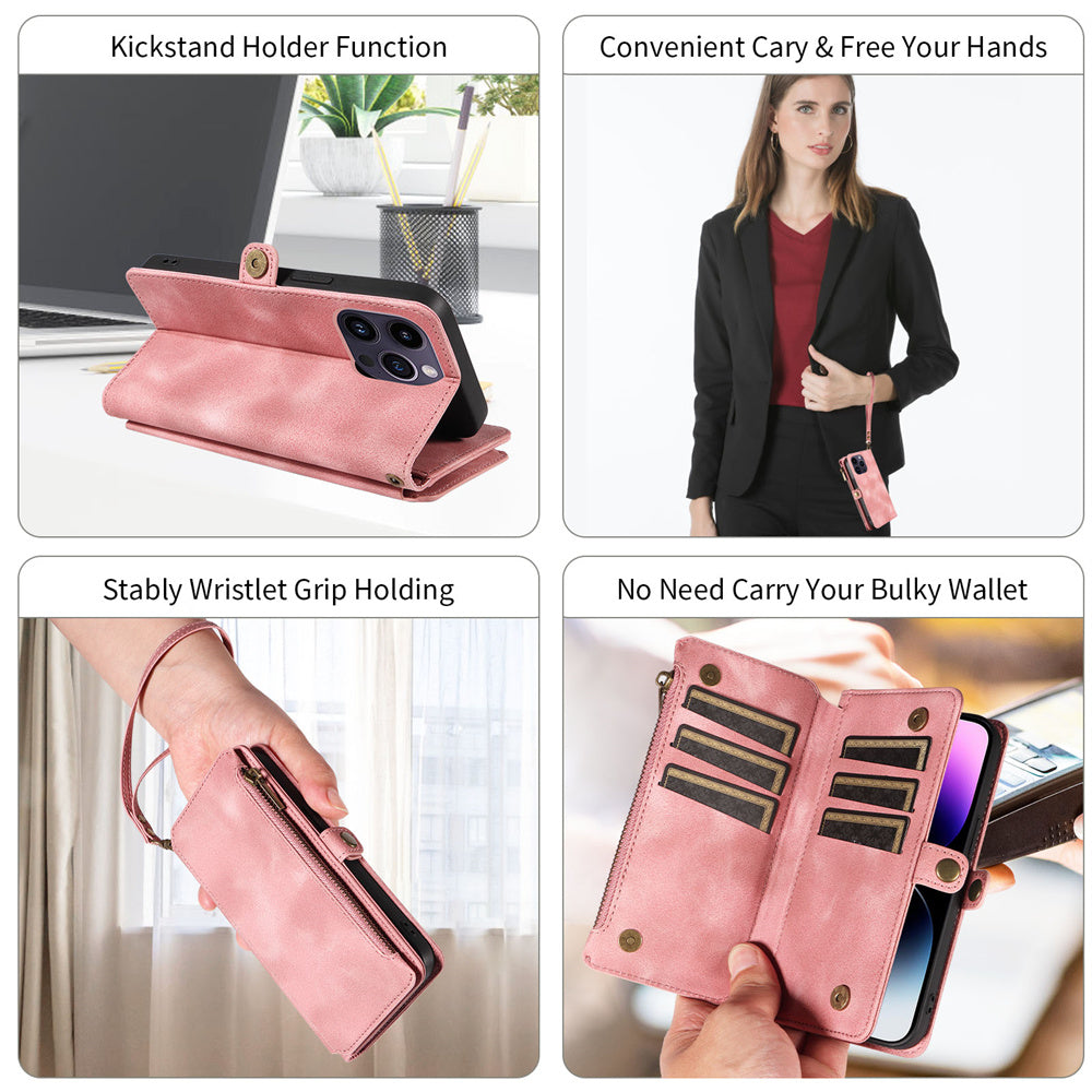 For IPhone 15/14/13/12/11 Pro Max Phone Case, Blocking Wallet Case For Women Men With 9 Credit Card Holder Zipper PU Faux Leather Protective Phone Cover