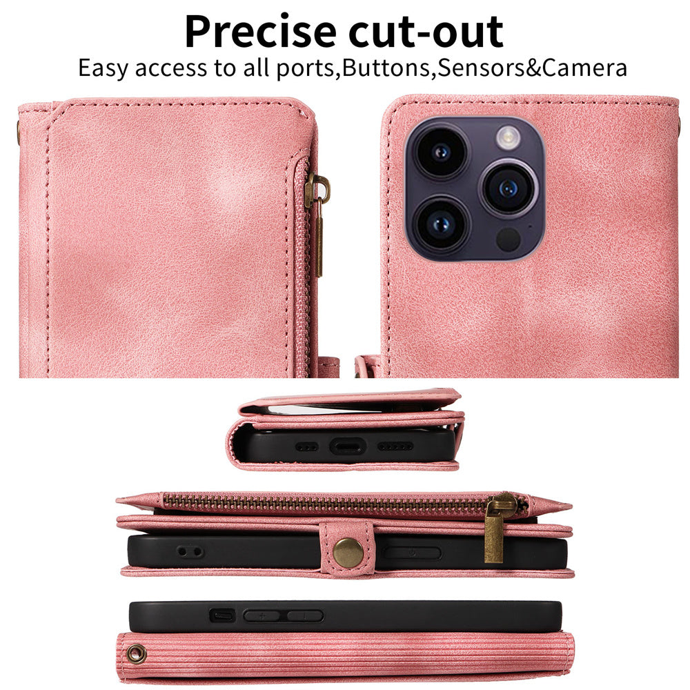 For IPhone 15/14/13/12/11 Pro Max Phone Case, Blocking Wallet Case For Women Men With 9 Credit Card Holder Zipper PU Faux Leather Protective Phone Cover