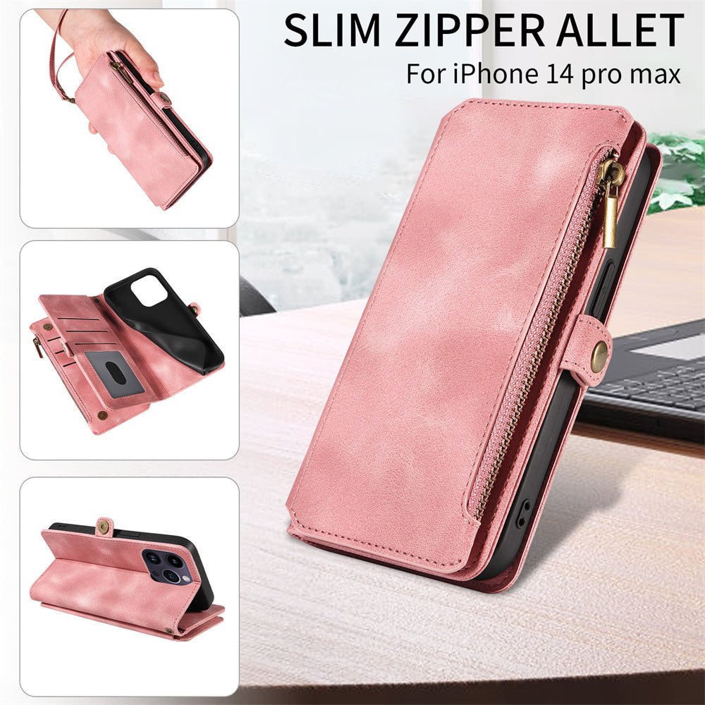 For IPhone 15/14/13/12/11 Pro Max Phone Case, Blocking Wallet Case For Women Men With 9 Credit Card Holder Zipper PU Faux Leather Protective Phone Cover