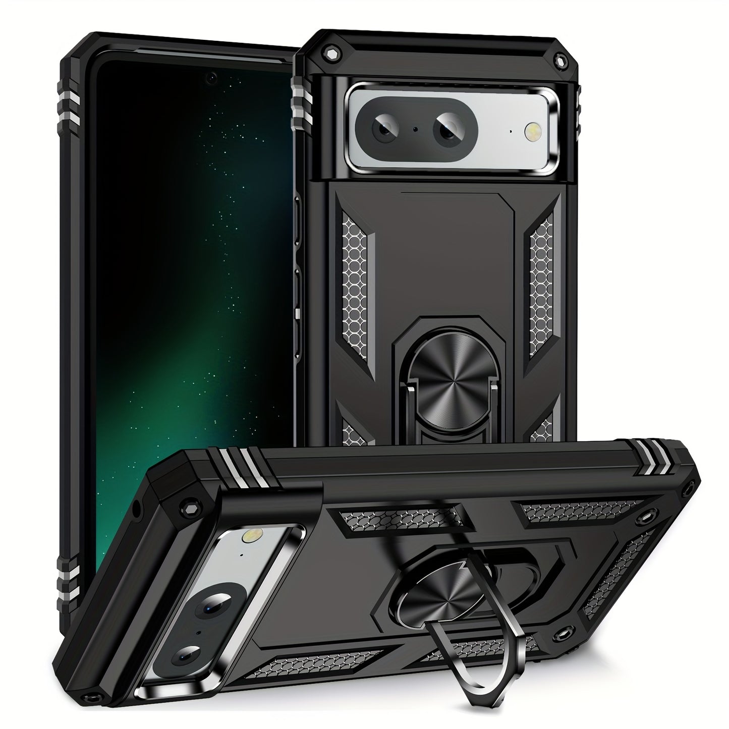 TPU+PC Two-in-one Ring Bracket Anti-fall Phone Case - Suitable For Google 3A/3A XL/4A/4A 5g/Pixel 5/5A 5g/Pixel 6/6 Pro/6A/Pixel 7/7Pro/7A/Pixel 8/8PRO - For Men & Women - Protect Your Phone - Perfect Gift for Tech Lovers