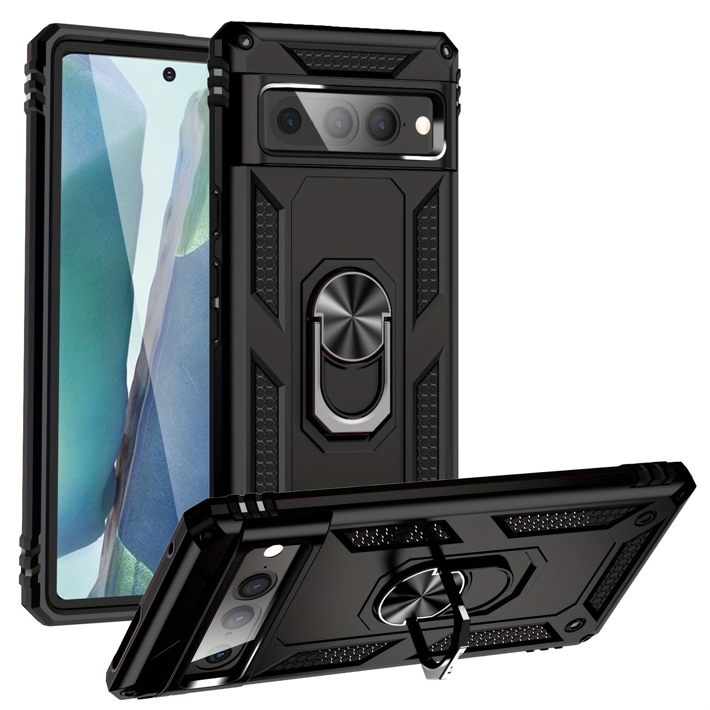 TPU+PC Two-in-one Ring Bracket Anti-fall Phone Case - Suitable For Google 3A/3A XL/4A/4A 5g/Pixel 5/5A 5g/Pixel 6/6 Pro/6A/Pixel 7/7Pro/7A/Pixel 8/8PRO - For Men & Women - Protect Your Phone - Perfect Gift for Tech Lovers