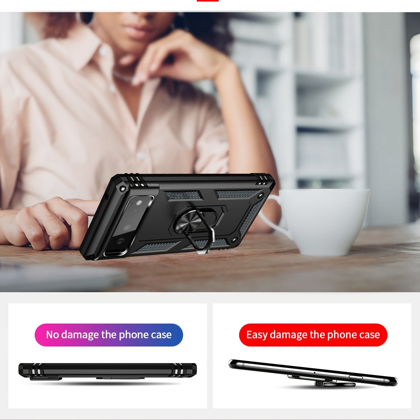 TPU+PC Two-in-one Ring Bracket Anti-fall Phone Case - Suitable For Google 3A/3A XL/4A/4A 5g/Pixel 5/5A 5g/Pixel 6/6 Pro/6A/Pixel 7/7Pro/7A/Pixel 8/8PRO - For Men & Women - Protect Your Phone - Perfect Gift for Tech Lovers