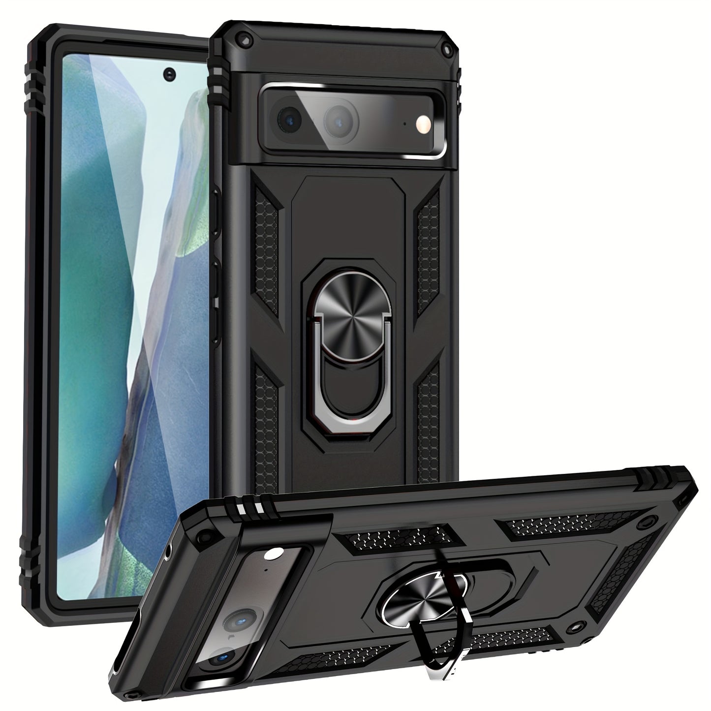 TPU+PC Two-in-one Ring Bracket Anti-fall Phone Case - Suitable For Google 3A/3A XL/4A/4A 5g/Pixel 5/5A 5g/Pixel 6/6 Pro/6A/Pixel 7/7Pro/7A/Pixel 8/8PRO - For Men & Women - Protect Your Phone - Perfect Gift for Tech Lovers