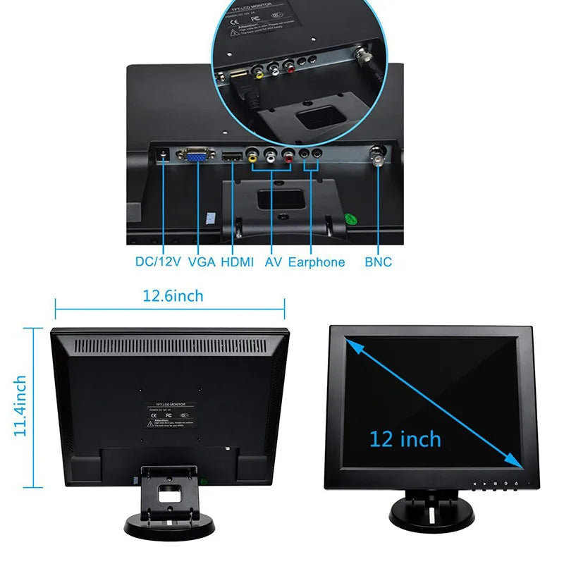 12 Inch 1024x768 800x600 Industrial LCD Monitor Display For CCTV Car DVR Microscope Camera Built-In Speaker
