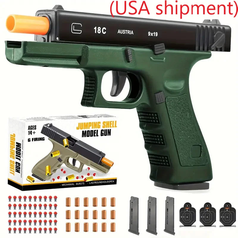 (USA shipment)Soft Bullet Toy Gun - Semi-Automatic Handgun with Shell Ejection and Auto Rebound, Tactical Target Shooting Game