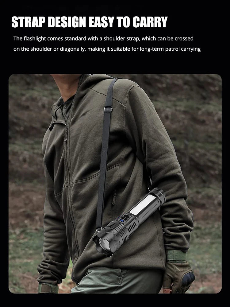 15000MAH 1000000LM Rechargeable Led Flashlight Power Bank Function Zoomable Tactical Torch with COB Side Light for Camping