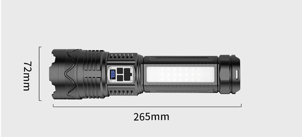 15000MAH 1000000LM Rechargeable Led Flashlight Power Bank Function Zoomable Tactical Torch with COB Side Light for Camping