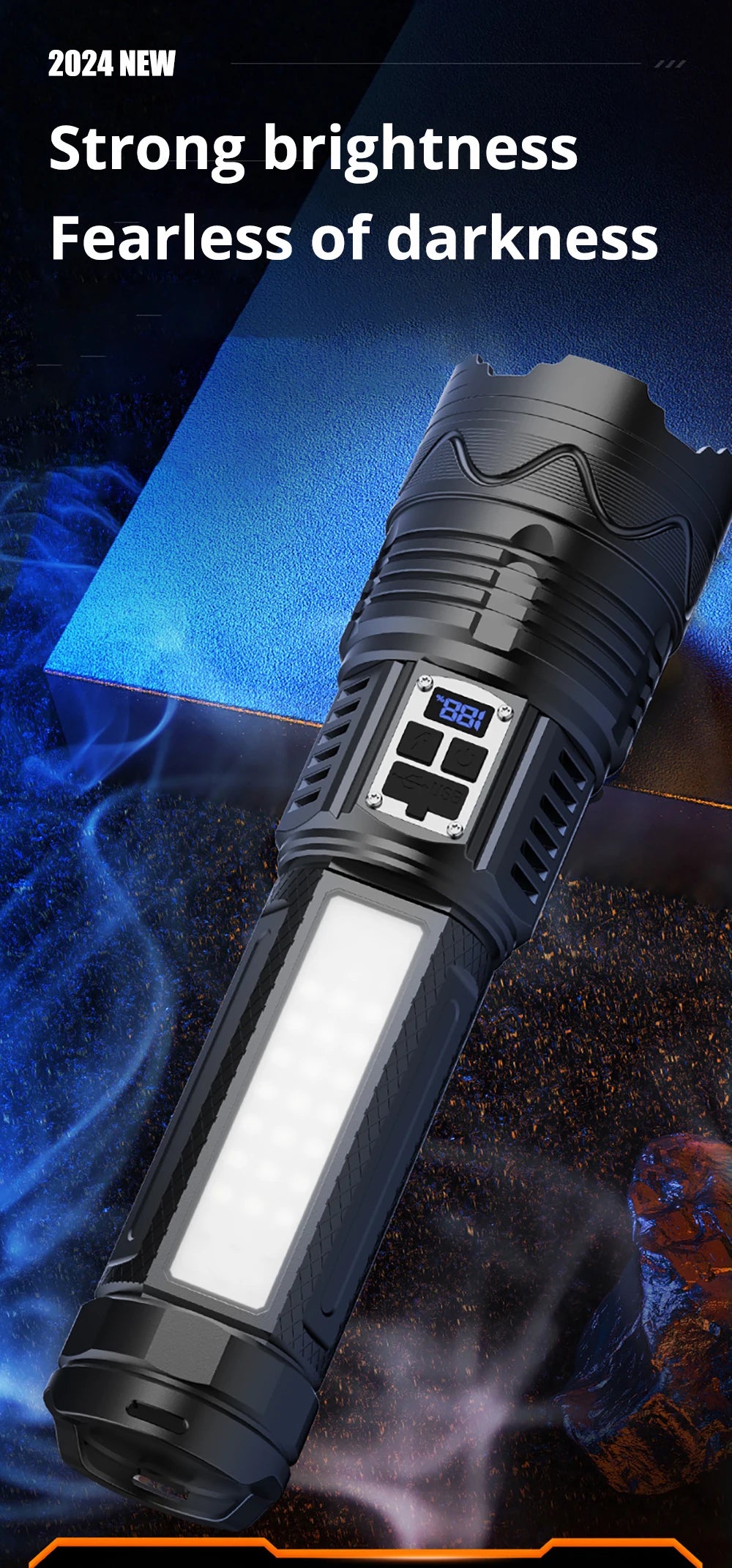 15000MAH 1000000LM Rechargeable Led Flashlight Power Bank Function Zoomable Tactical Torch with COB Side Light for Camping