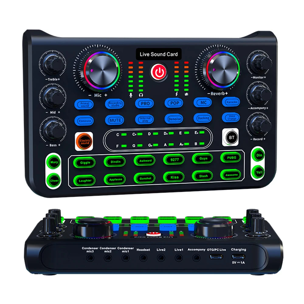 Voice Changer Sound Card with Multiple Sound Effects Sound Mixer Board X60 Sound Card for Live Streaming Music Recording