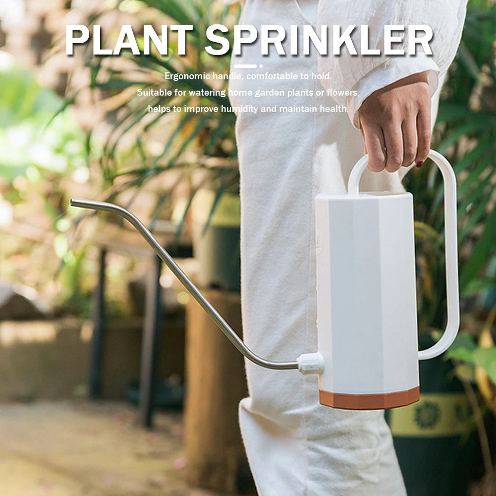 1L Plant Watering Can Stainless Steel Curved Mouth Flowers Watering Can Portable Multi-function Bonsai Garden Sprinkler Bottle