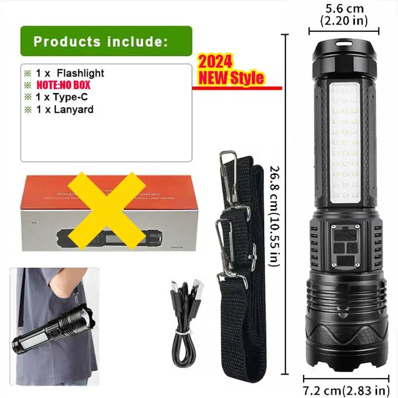 15000MAH 1000000LM Rechargeable Led Flashlight Power Bank Function Zoomable Tactical Torch with COB Side Light for Camping