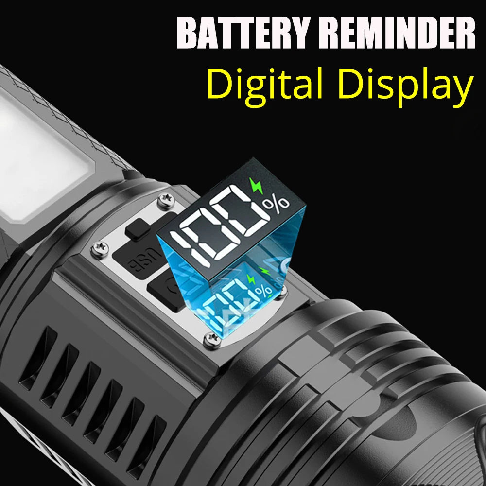 15000MAH 1000000LM Rechargeable Led Flashlight Power Bank Function Zoomable Tactical Torch with COB Side Light for Camping
