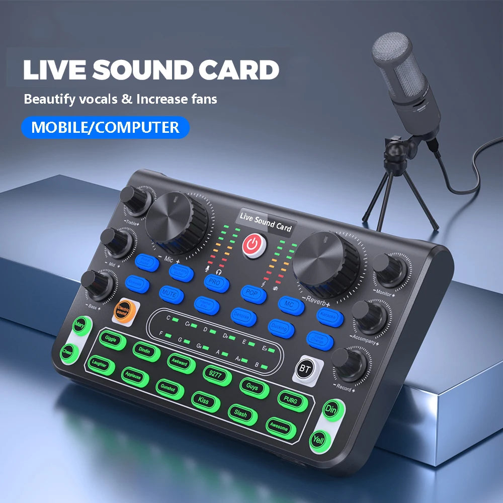 Sound Mixer Board Live Sound Card for Live Streaming Voice Changer Sound Card with Sound Effects,Audio Mixer for Music Recording