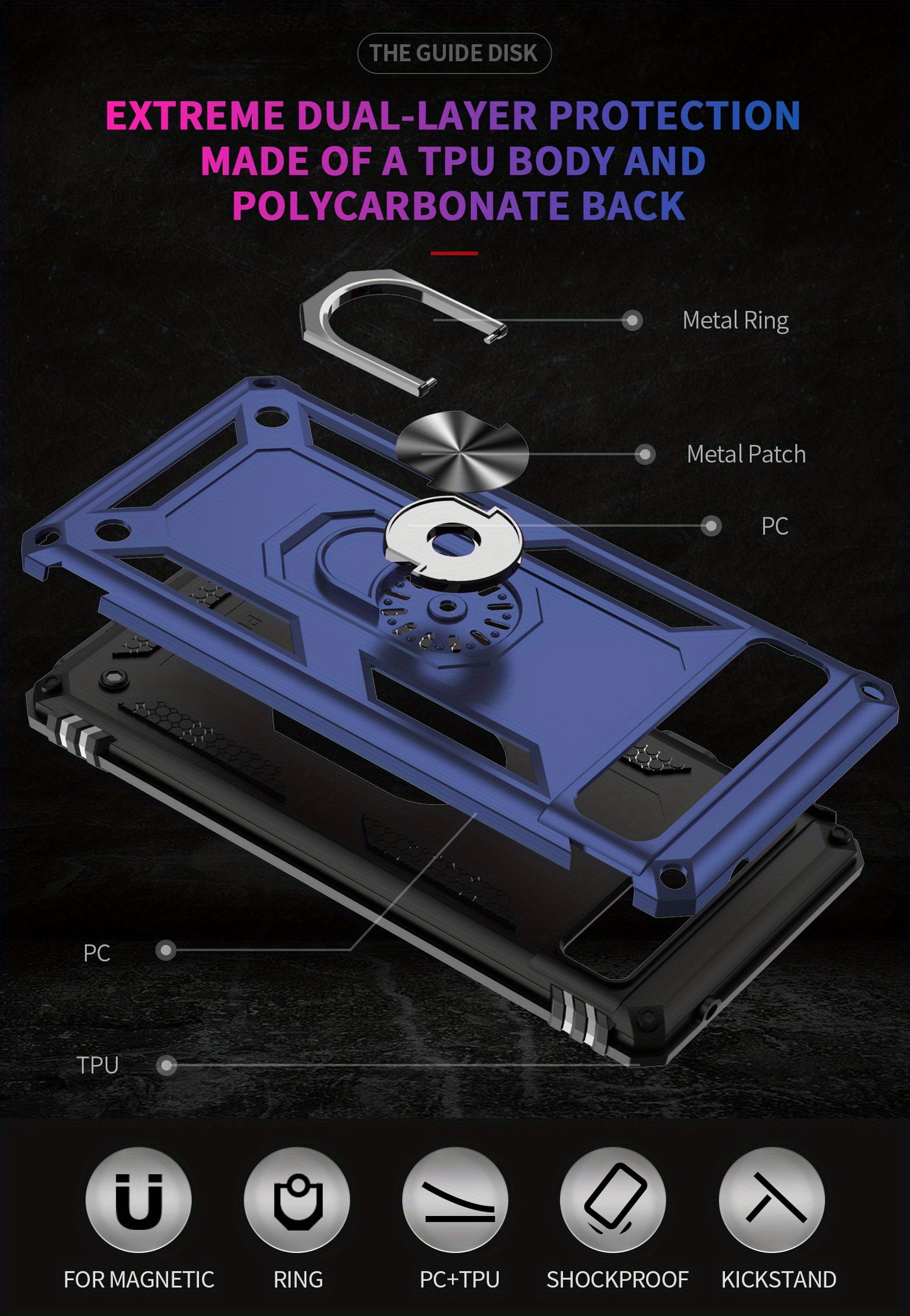 TPU+PC Two-in-one Ring Bracket Anti-fall Phone Case - Suitable For Google 3A/3A XL/4A/4A 5g/Pixel 5/5A 5g/Pixel 6/6 Pro/6A/Pixel 7/7Pro/7A/Pixel 8/8PRO - For Men & Women - Protect Your Phone - Perfect Gift for Tech Lovers