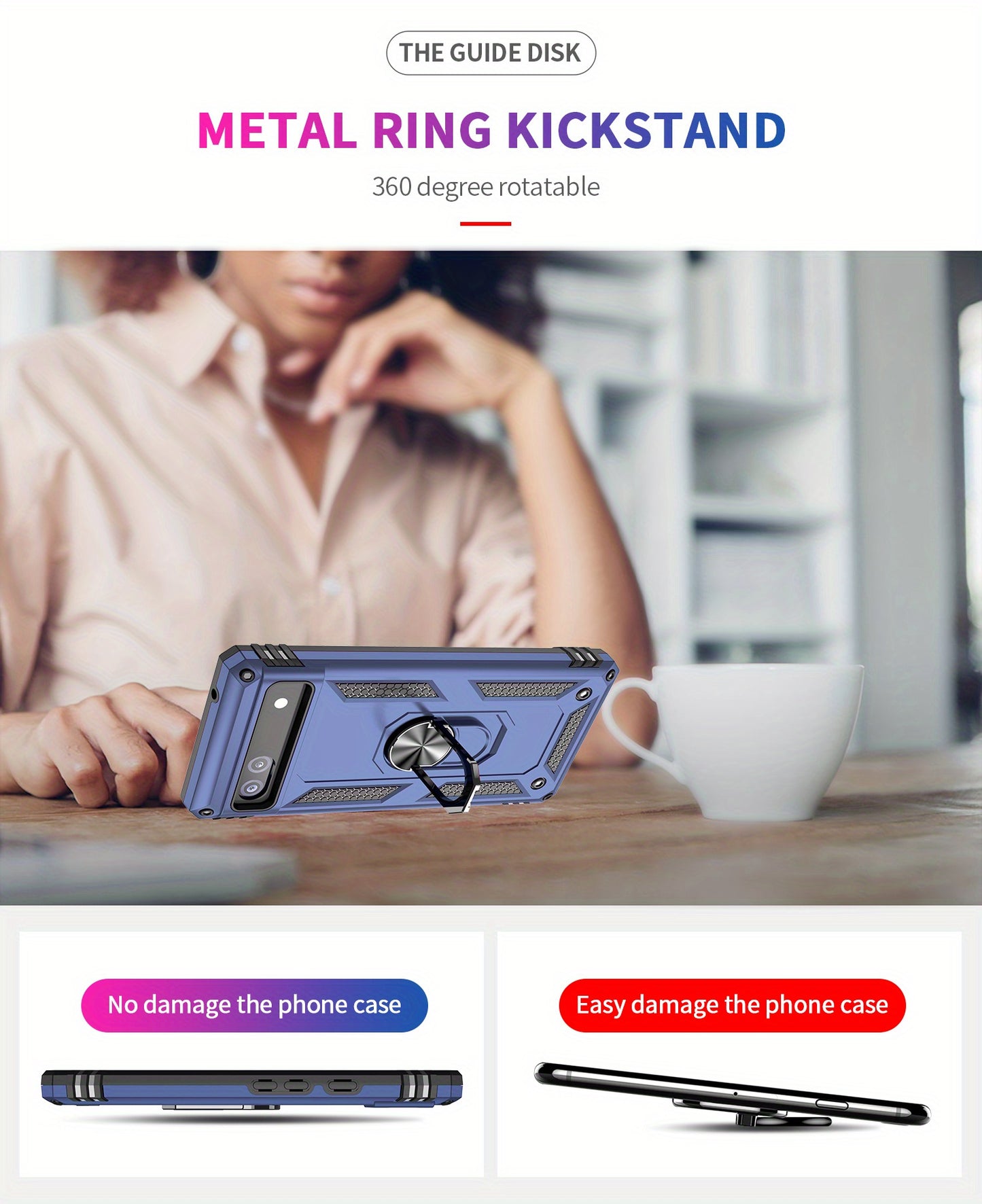 TPU+PC Two-in-one Ring Bracket Anti-fall Phone Case - Suitable For Google 3A/3A XL/4A/4A 5g/Pixel 5/5A 5g/Pixel 6/6 Pro/6A/Pixel 7/7Pro/7A/Pixel 8/8PRO - For Men & Women - Protect Your Phone - Perfect Gift for Tech Lovers