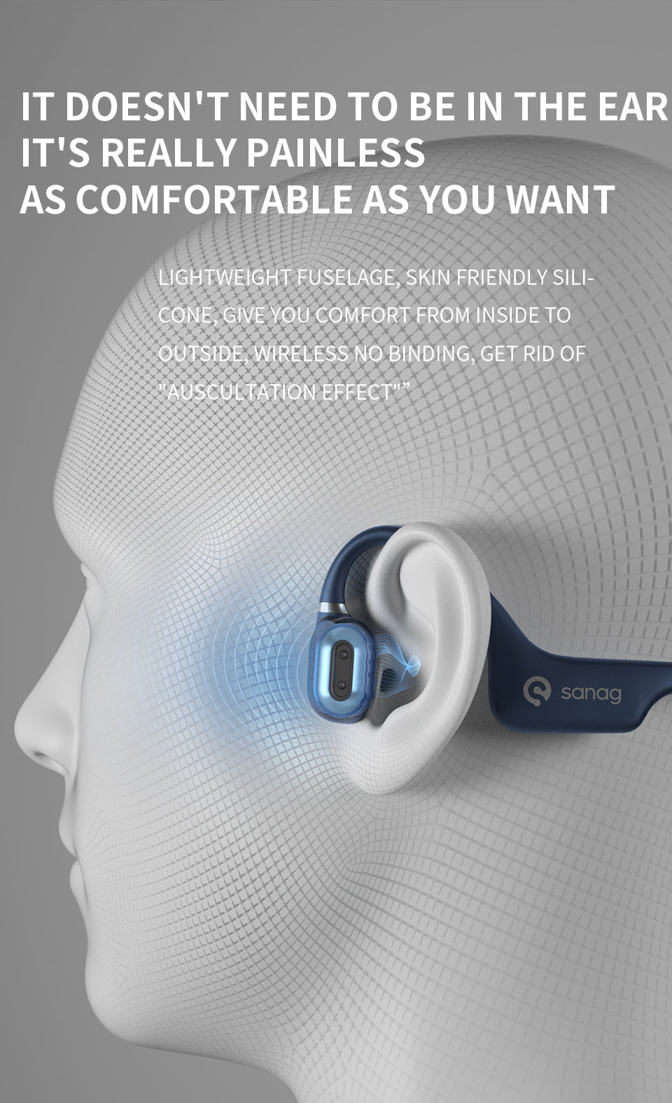 Sanag A5X True Bone Conduction Open Ear Wireless Sport Headphones - Immersive 3D Stereo Sound, Sweatproof, Lightweight, Long Battery Life - Ideal for Running, Jogging, Cycling, and Fitness Enthusiasts