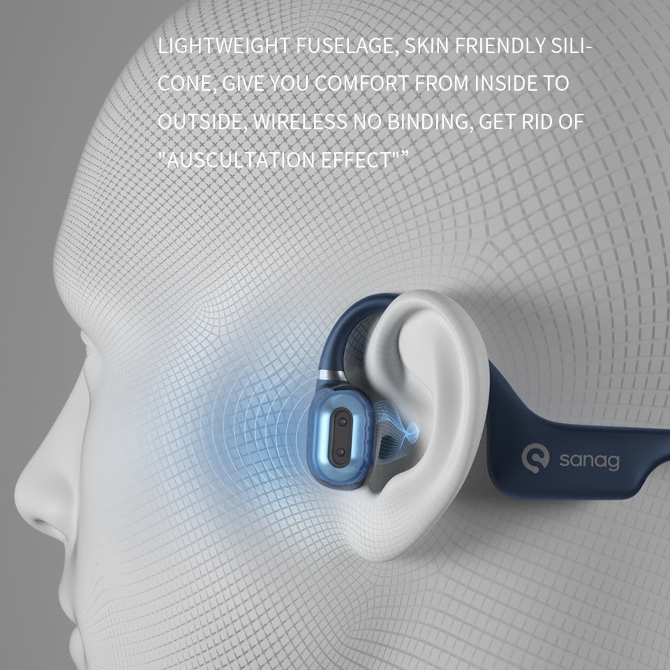 Sanag A5X True Bone Conduction Open Ear Wireless Sport Headphones - Immersive 3D Stereo Sound, Sweatproof, Lightweight, Long Battery Life - Ideal for Running, Jogging, Cycling, and Fitness Enthusiasts