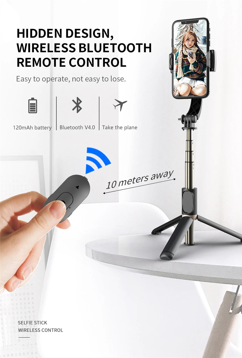 2025 NEW Gimbal Stabilizer Selfie Stick Foldable Wireless Tripod with Bluetooth Shutter Monopod for IOS Android