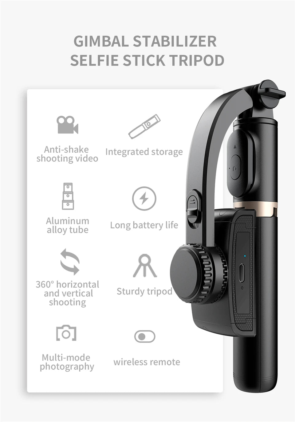2025 NEW Gimbal Stabilizer Selfie Stick Foldable Wireless Tripod with Bluetooth Shutter Monopod for IOS Android