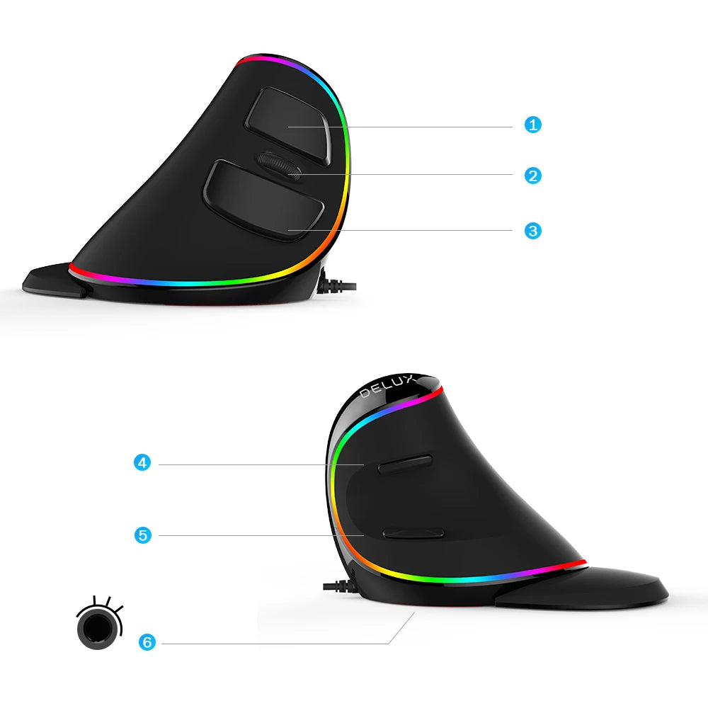 12800DPI Ergonomics Vertical Gaming Programmable Macro Delux M618 PLUS Wired Mouse 6 Buttons RGB Wireless Right Hand Mice