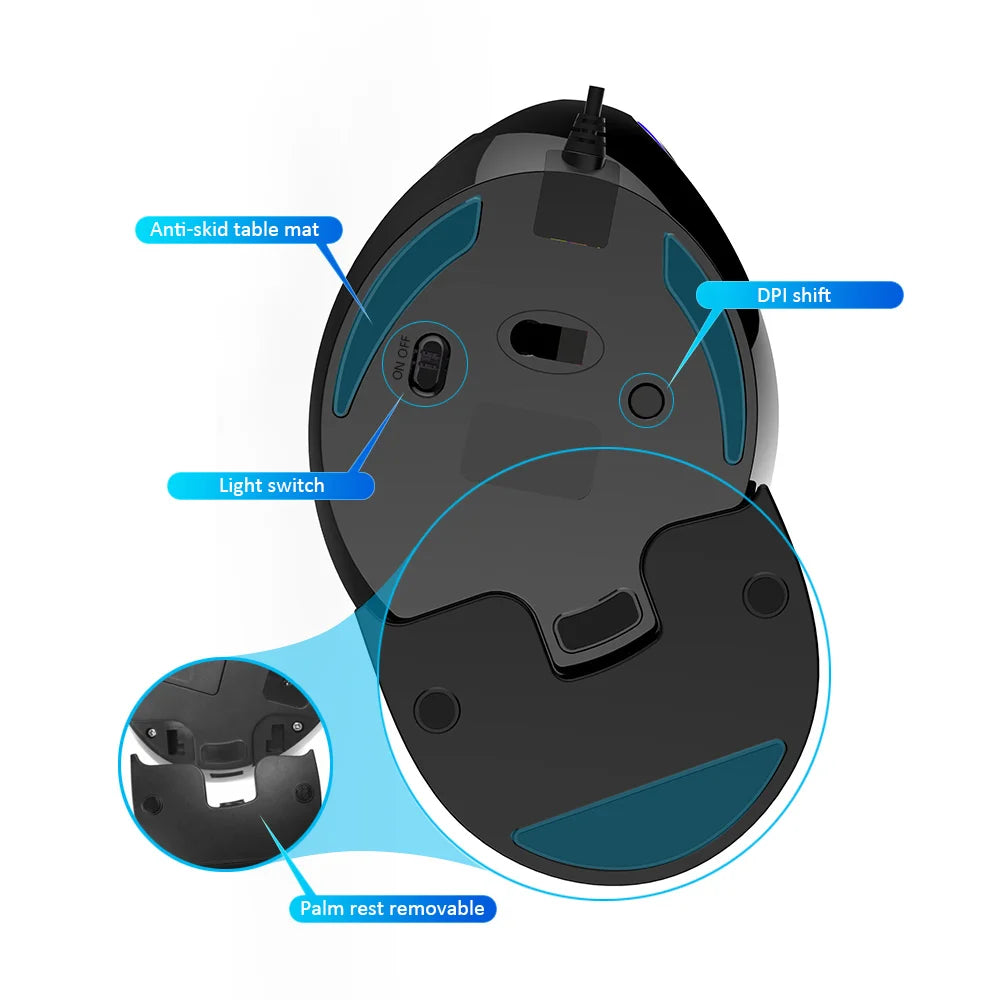 12800DPI Ergonomics Vertical Gaming Programmable Macro Delux M618 PLUS Wired Mouse 6 Buttons RGB Wireless Right Hand Mice