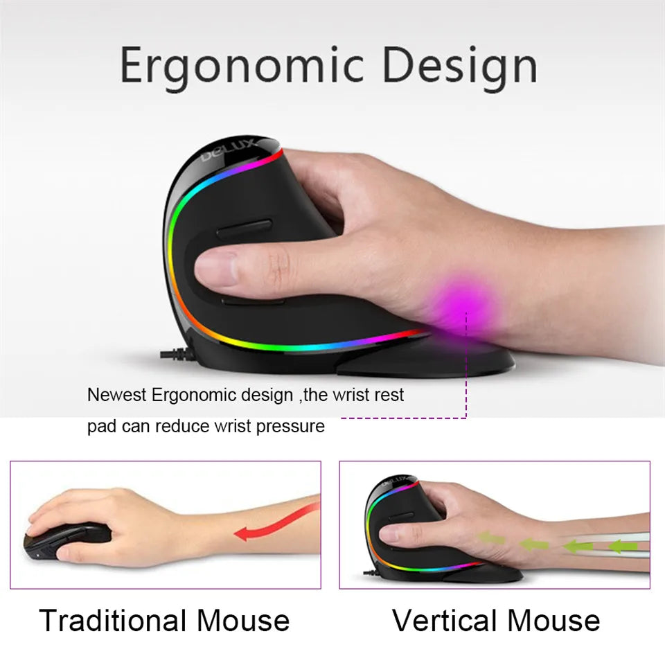 12800DPI Ergonomics Vertical Gaming Programmable Macro Delux M618 PLUS Wired Mouse 6 Buttons RGB Wireless Right Hand Mice
