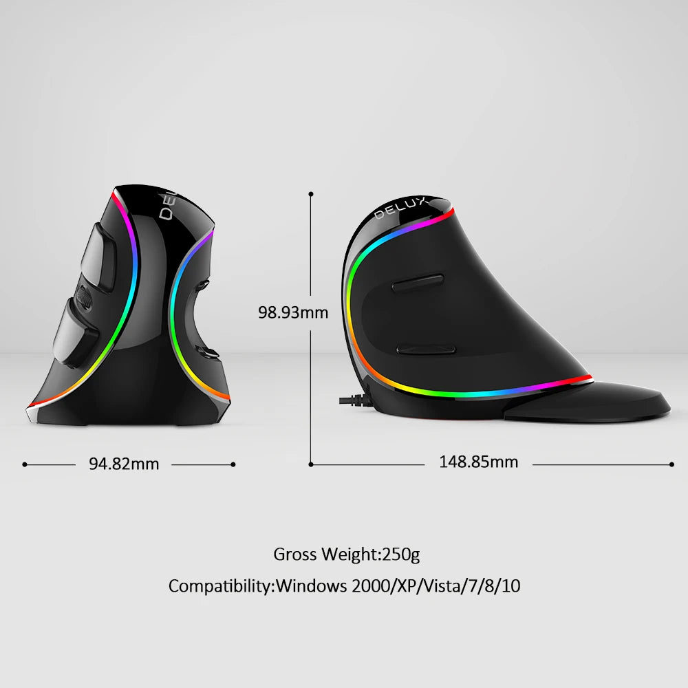 12800DPI Ergonomics Vertical Gaming Programmable Macro Delux M618 PLUS Wired Mouse 6 Buttons RGB Wireless Right Hand Mice