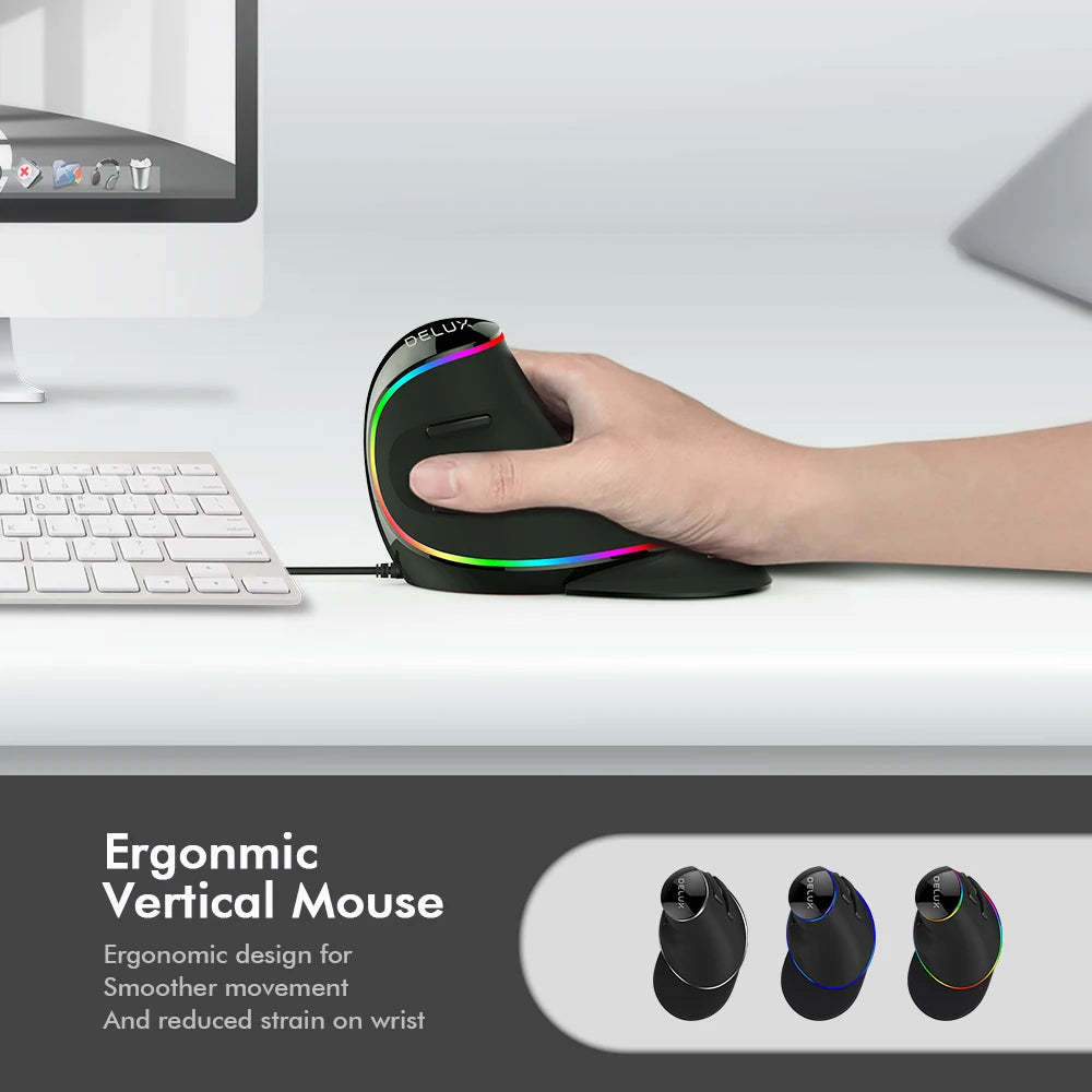 12800DPI Ergonomics Vertical Gaming Programmable Macro Delux M618 PLUS Wired Mouse 6 Buttons RGB Wireless Right Hand Mice