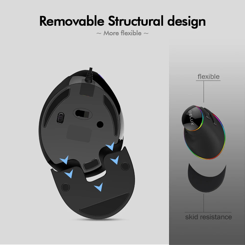 12800DPI Ergonomics Vertical Gaming Programmable Macro Delux M618 PLUS Wired Mouse 6 Buttons RGB Wireless Right Hand Mice