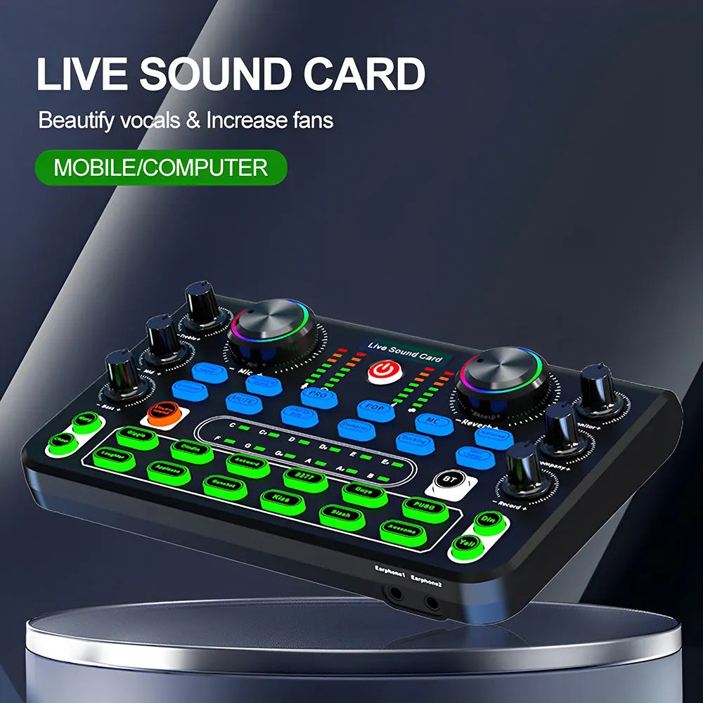 Voice Changer Sound Card with Multiple Sound Effects Sound Mixer Board X60 Sound Card for Live Streaming Music Recording