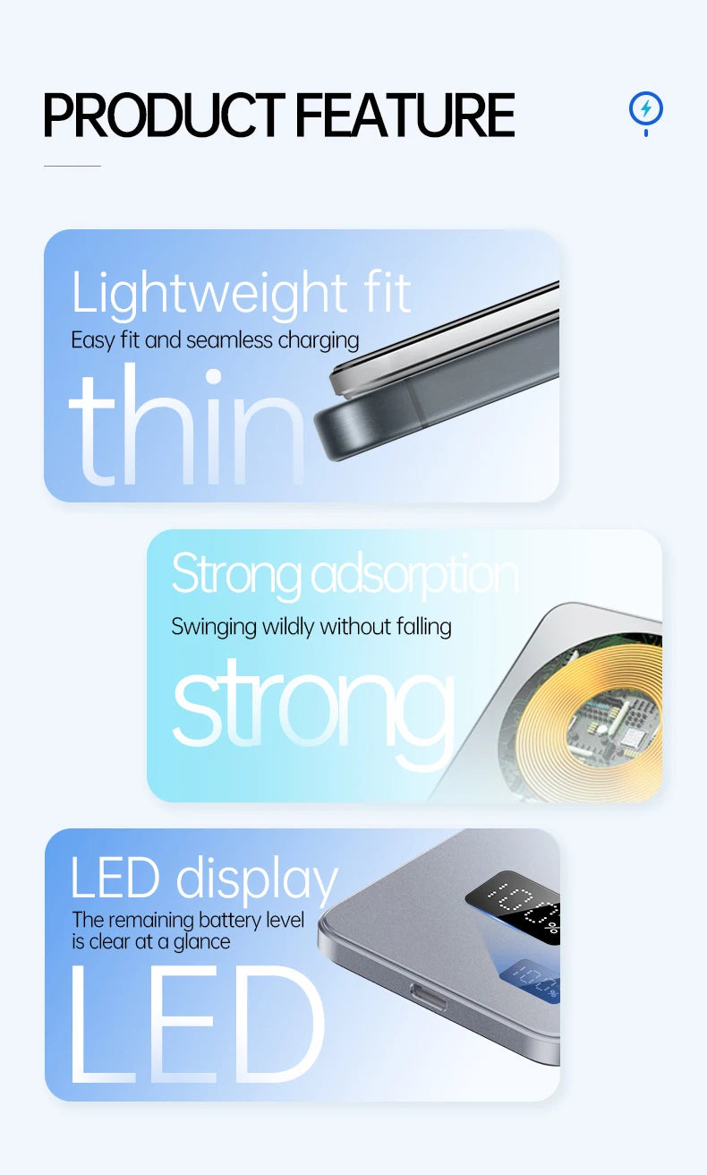 10000mah Fast Charging External Battery Ultra Thin Power Bank For Magnetic Wireless Portable Battery For Iphone Samsung Xiaomi