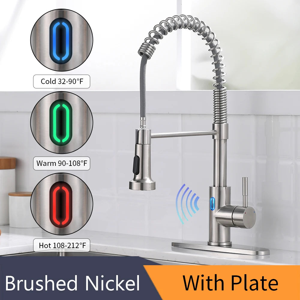 Touchless LED Light Kitchen Sink Faucet Pull Down Sprayer Smart Motion Sensor Activated Kitchen Faucet Matte Black 1079