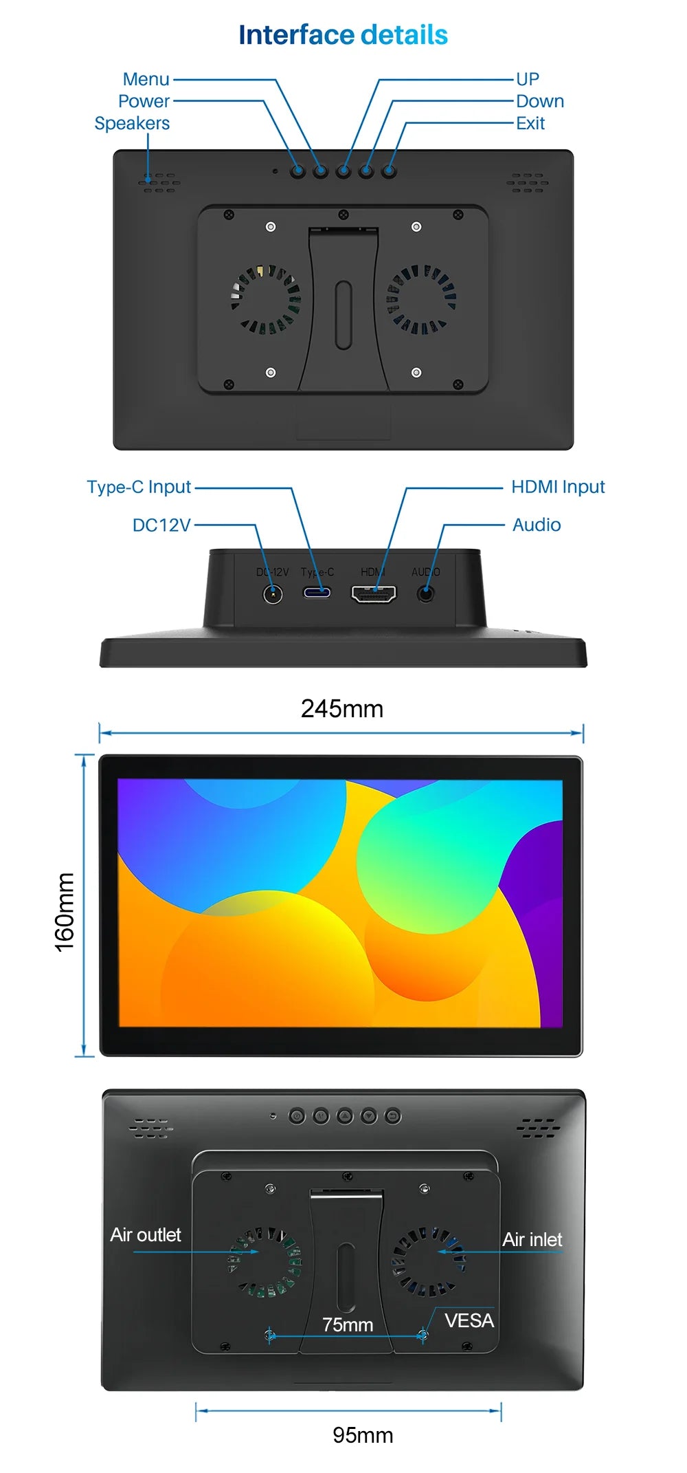 10.1 inch Touch Screen Raspberry Pi Monitor 1920x1200 LCD 16:9 60Hz Raspberry Pi 5 4 3 Industrial Display for Python