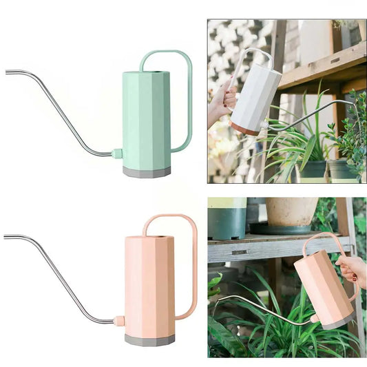 1L Plant Watering Can Stainless Steel Curved Mouth Flowers Watering Can Portable Multi-function Bonsai Garden Sprinkler Bottle