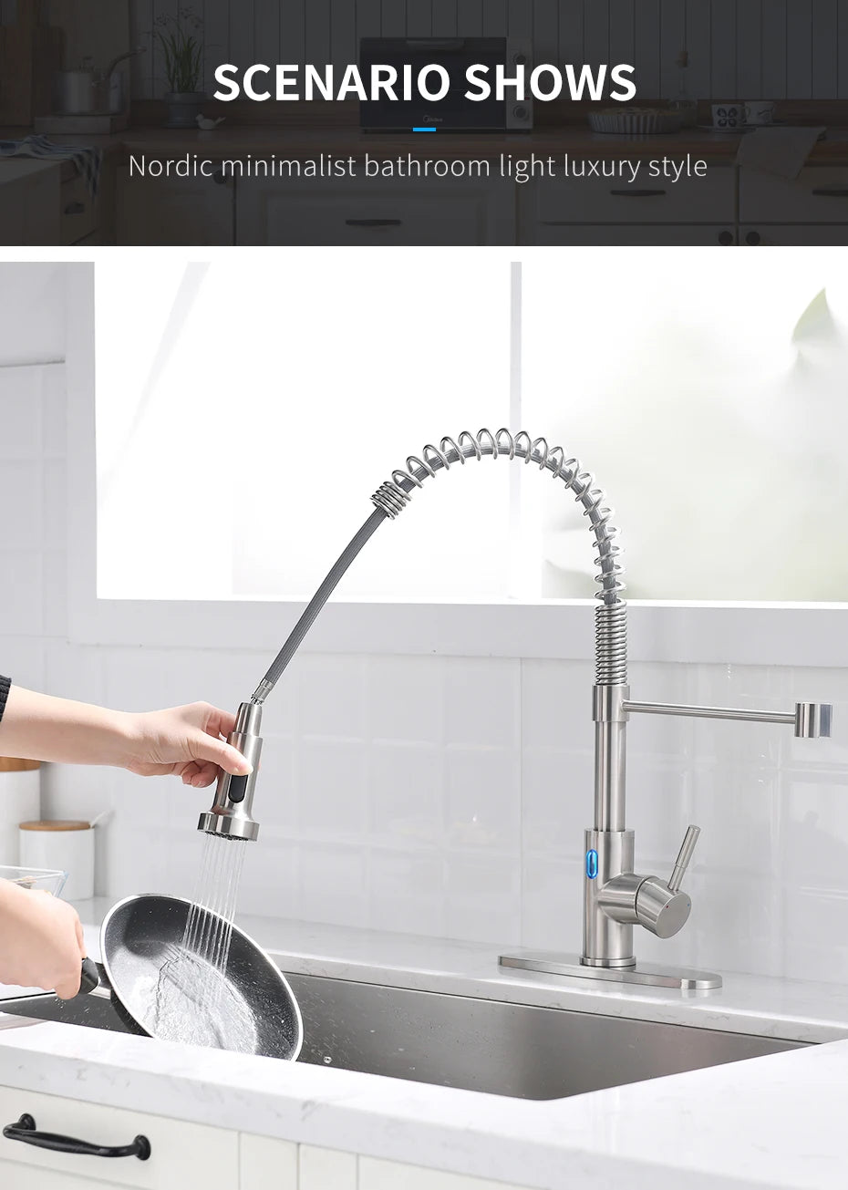 Touchless LED Light Kitchen Sink Faucet Pull Down Sprayer Smart Motion Sensor Activated Kitchen Faucet Matte Black 1079