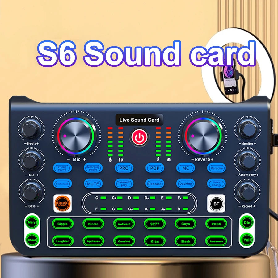 Sound Mixer Board Live Sound Card for Live Streaming Voice Changer Sound Card with Sound Effects,Audio Mixer for Music Recording