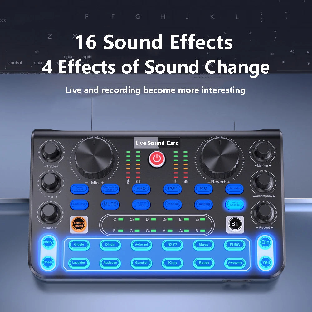 Sound Mixer Board Live Sound Card for Live Streaming Voice Changer Sound Card with Sound Effects,Audio Mixer for Music Recording