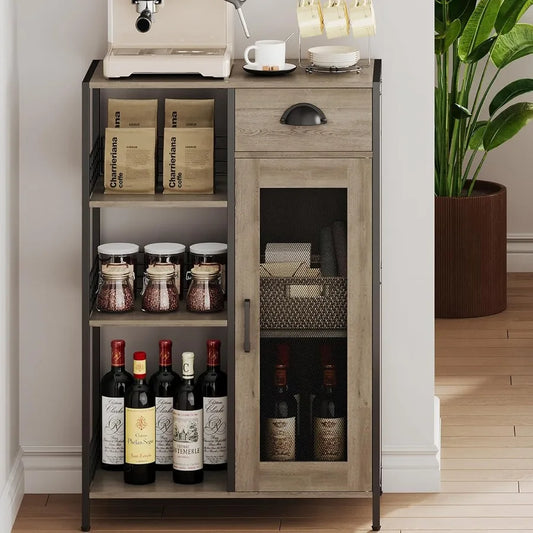 3 Tier Coffee Bar Table with Storage Drawer 35.8 H Adjustable Shelf Farmhouse Coffee Stand Station Table for Corner Kitchen Din