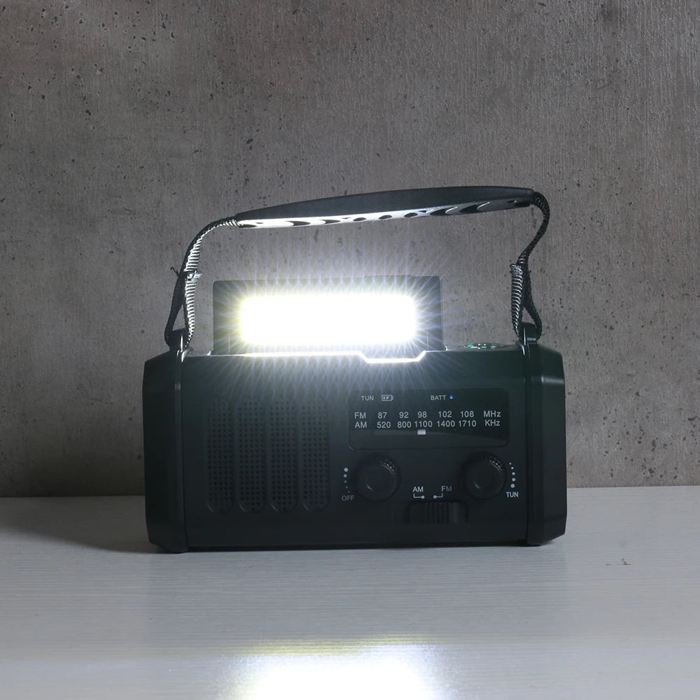 10000mAh Emergency Solar Power Radio USB Charging Hand Crank Dynamo Flashlight FM AM WB NOAA Weather Radio Power Bank