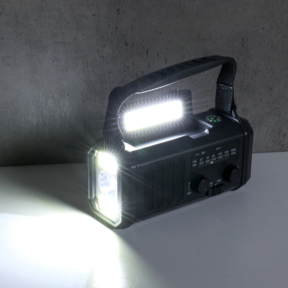 10000mAh Emergency Solar Power Radio USB Charging Hand Crank Dynamo Flashlight FM AM WB NOAA Weather Radio Power Bank