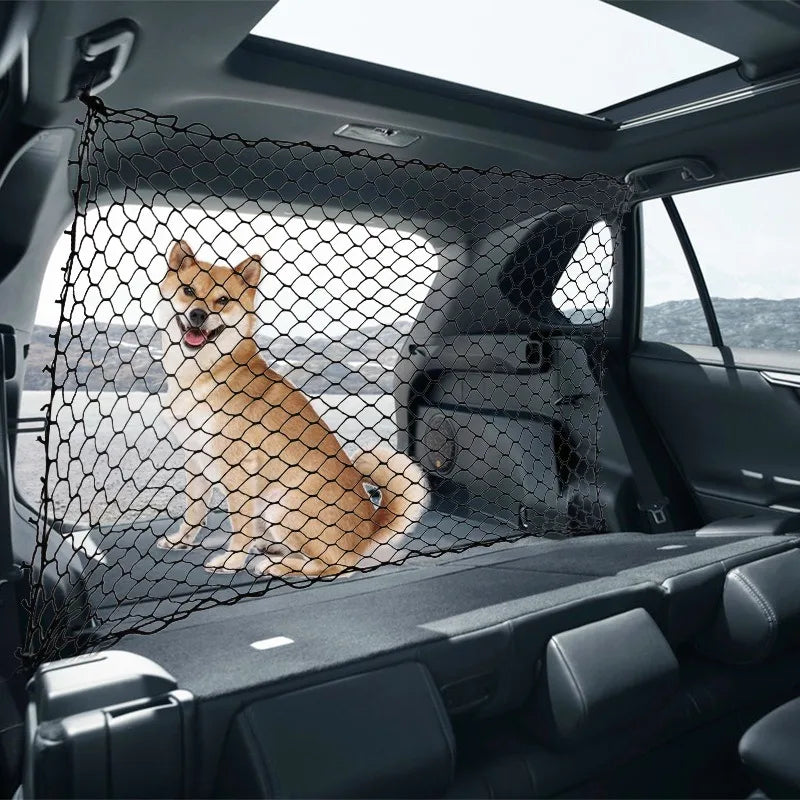 1pc Car Pet Isolation Net Dog Luggage Cat Storage Obstacle Network Safe Driving Fixed Hook Trunk Net Bag 120cm/70 Auto Organizer