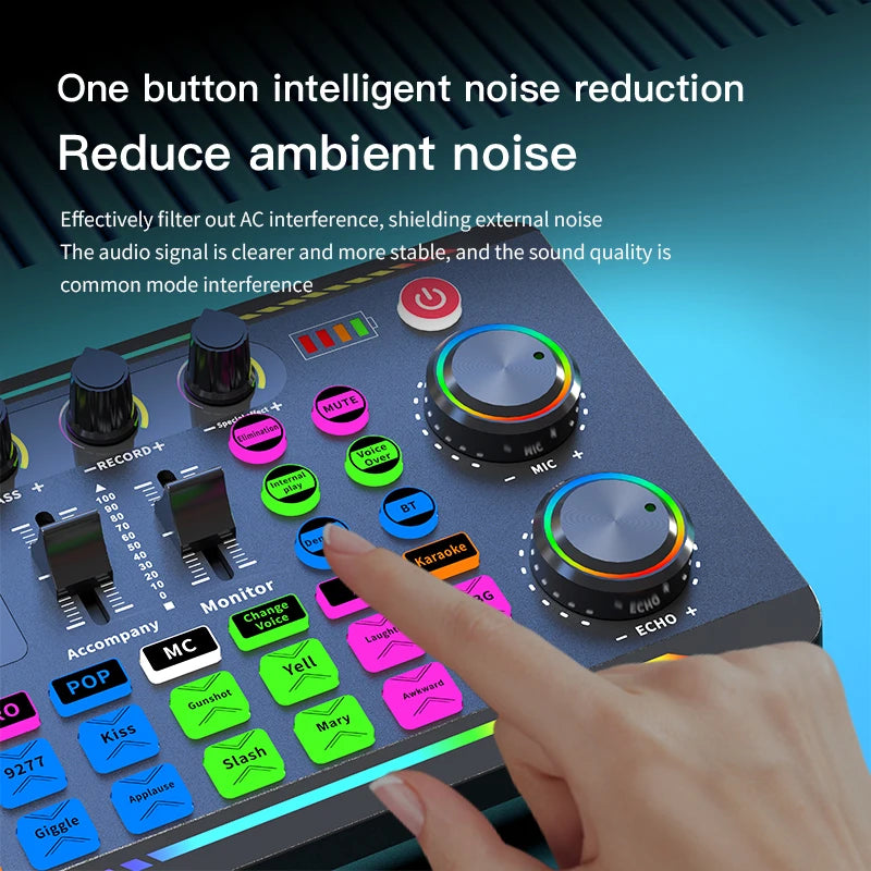 Gaming Audio Mixer Streaming Mixer with Audio Interface BT Sound Board Voice Changer Sound Card,for PC Phone Live Streaming