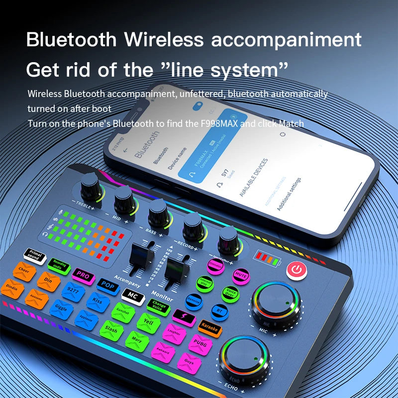Gaming Audio Mixer Streaming Mixer with Audio Interface BT Sound Board Voice Changer Sound Card,for PC Phone Live Streaming