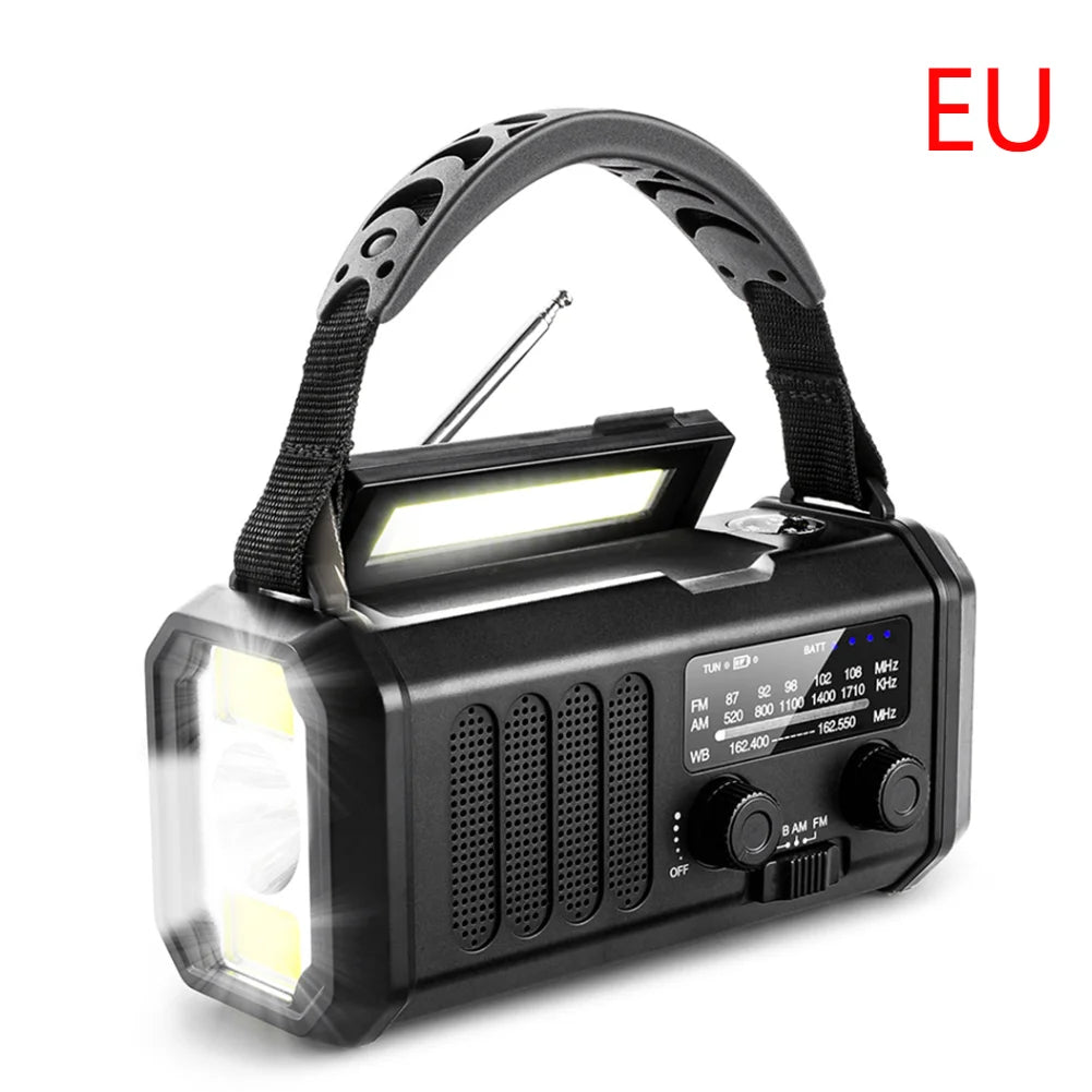 10000mAh Emergency Solar Power Radio USB Charging Hand Crank Dynamo Flashlight FM AM WB NOAA Weather Radio Power Bank