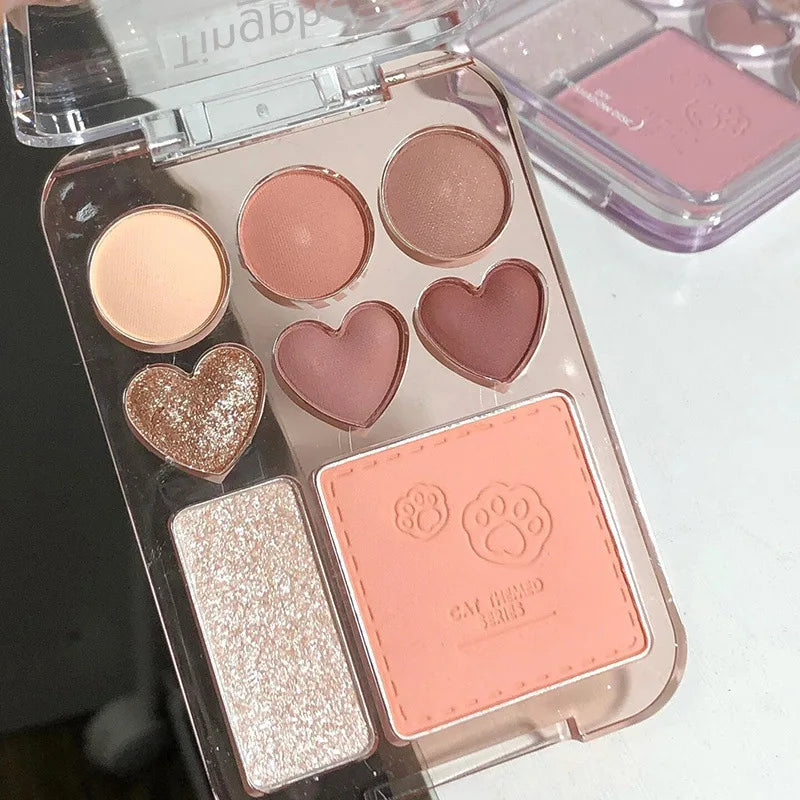 8-Color Pink Orange Eyeshadow Palette Facial Blusher Highlighter Brightening Lasting Heart-shaped Eye Shadow Makeup Cosmetics