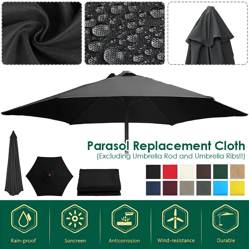 Parasol Patio Umbrella Replaceable Cloth Beach Canopy Summer Outdoor Garden Uv Protection Sunshade Umbrella Top Cloth 6/8 Ribs