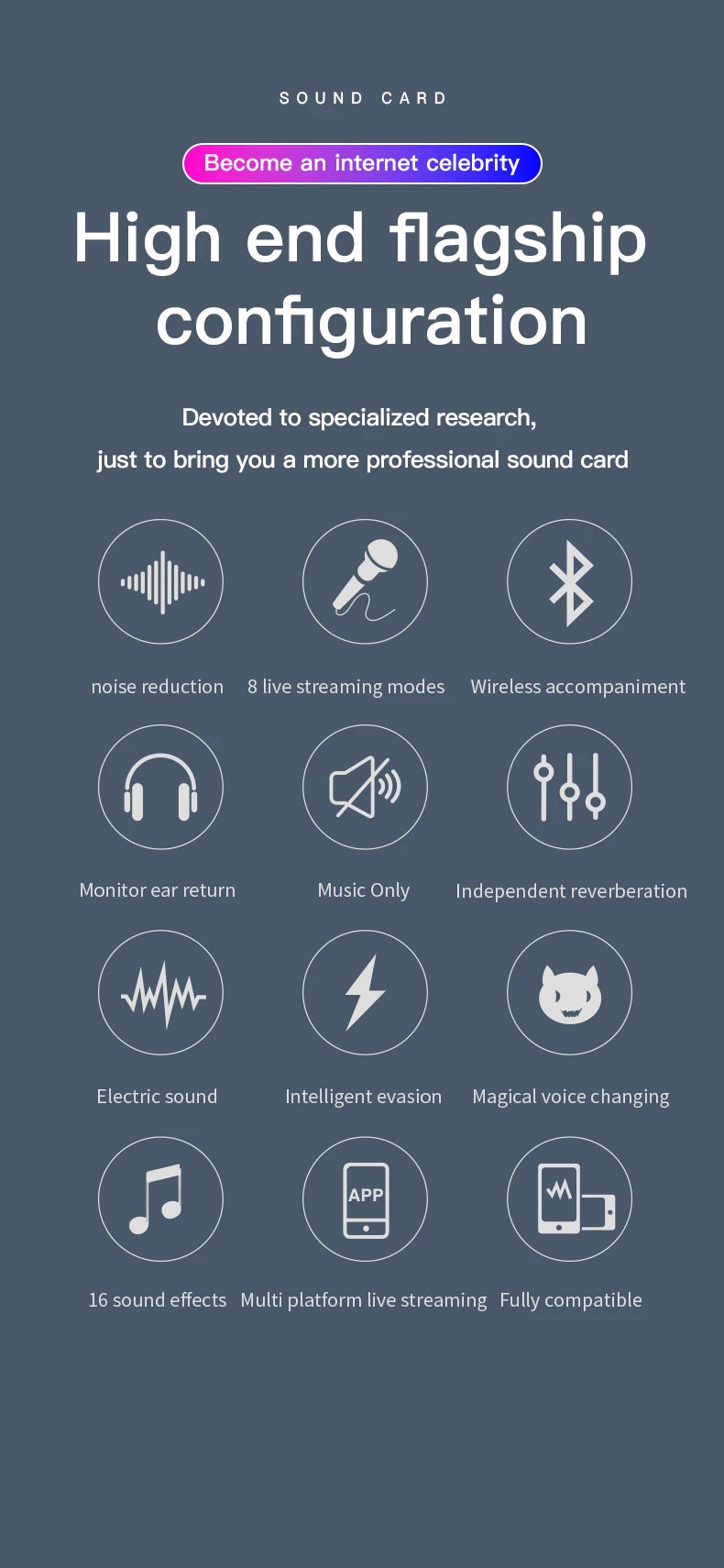 Gaming Audio Mixer Streaming Mixer with Audio Interface BT Sound Board Voice Changer Sound Card,for PC Phone Live Streaming
